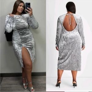 NWT Future Collective Kahlana Barfield Brown Velvet Ruched Open-Back Dress